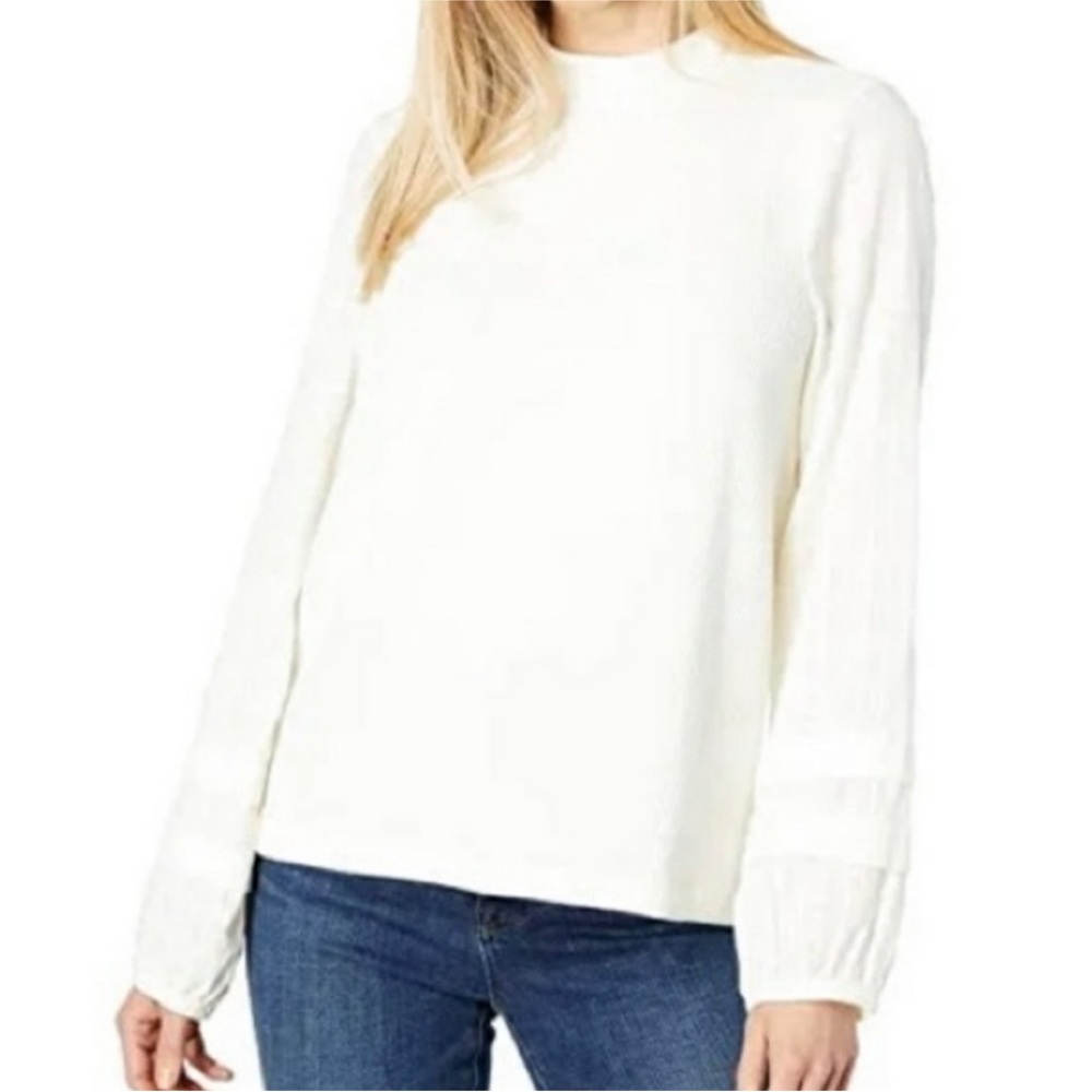 NWT Madewell Weavemix Mockneck Bubble-Sleeve Top in Antique Cream